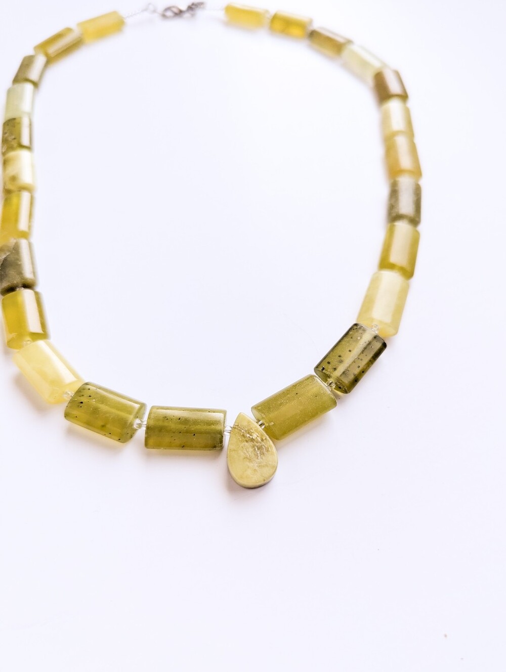 Olive Jade Green Teardrop Chunky Necklace